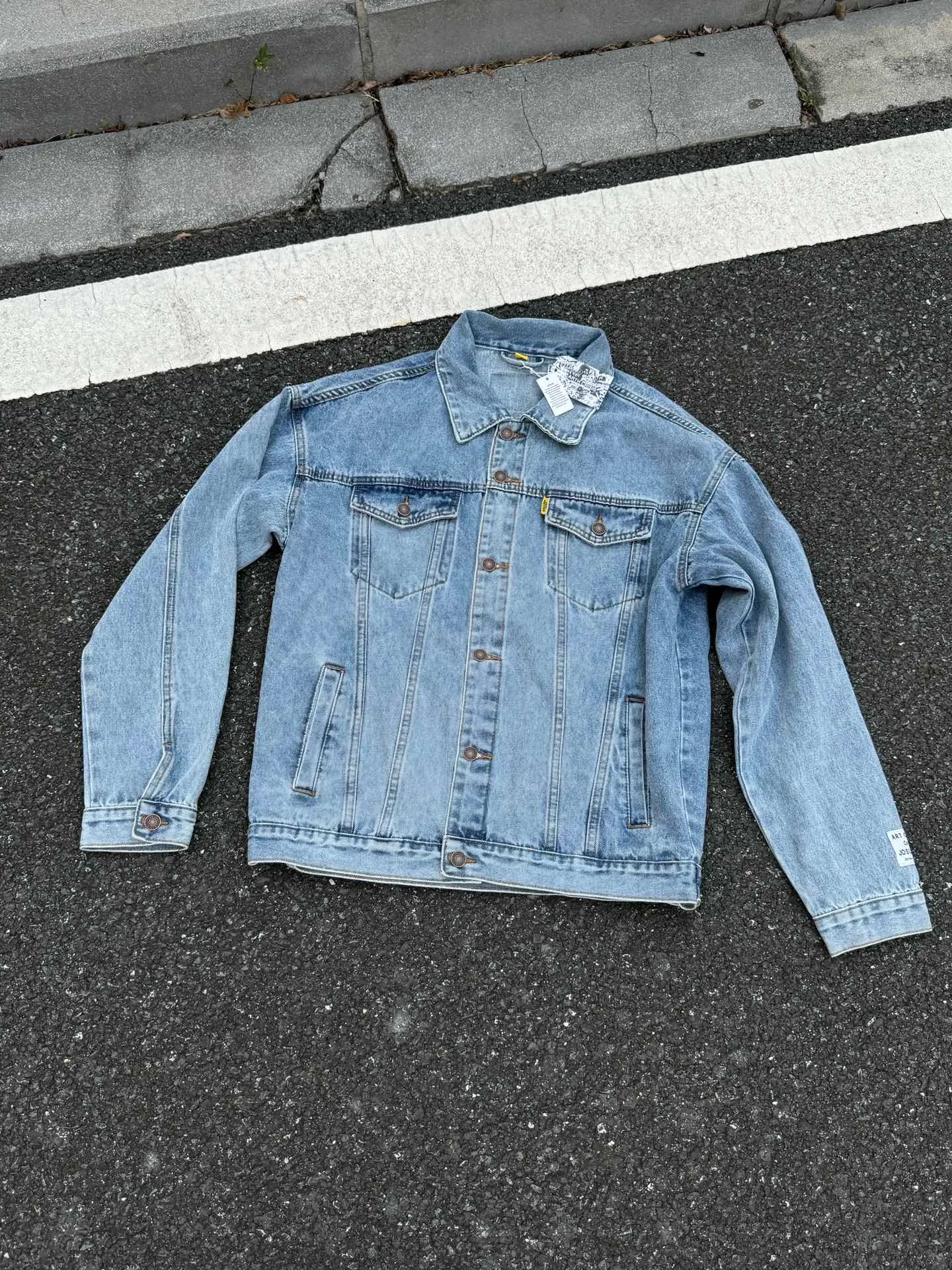 P260💰GA101 GALLERY DEPT. 22fw Vintage Andy Denim Jacket embroidered black logo washed distressed denim jacket denim jacket couple same style Size: S-XL